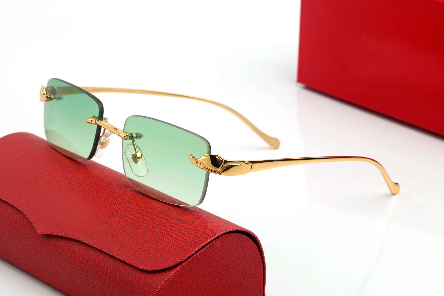 Rote Mode-Sonnenbrille für Herren, Unisex, Büffelhornbrille, Herren- und Damenbrille, randlose Sonnenbrille, silberfarben, goldfarben, Metallrahmen, Brillen lunettes3003