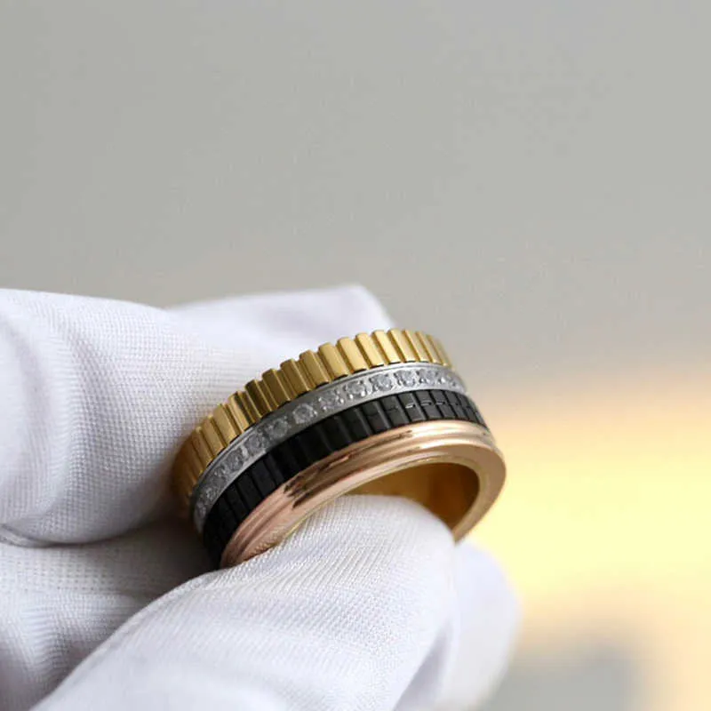 2022 marca de luxo pura 925 prata esterlina jóias ouro diamante preto cerâmica anéis casamento qualidade superior design fino festa wide313l