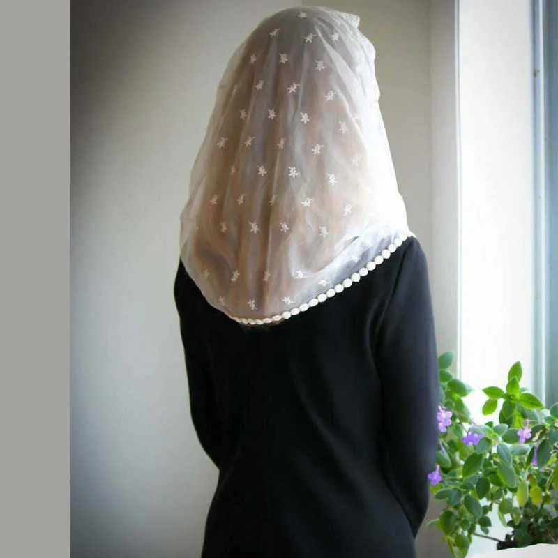 Ivory Lace Mantilla Veil for Church Round Scarf Wrap Muslim Bridal Veil Head Covering Short One Layer X0726