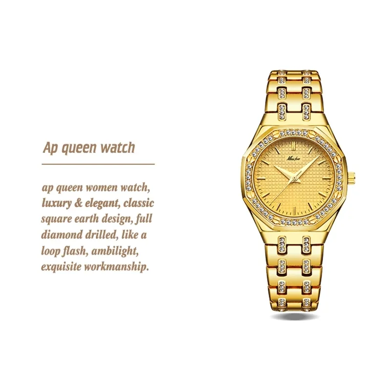 Moda mujer es caro 18K oro señoras muñeca mujer cuarzo clásico analógico diamante joyería mano reloj MISSFOX