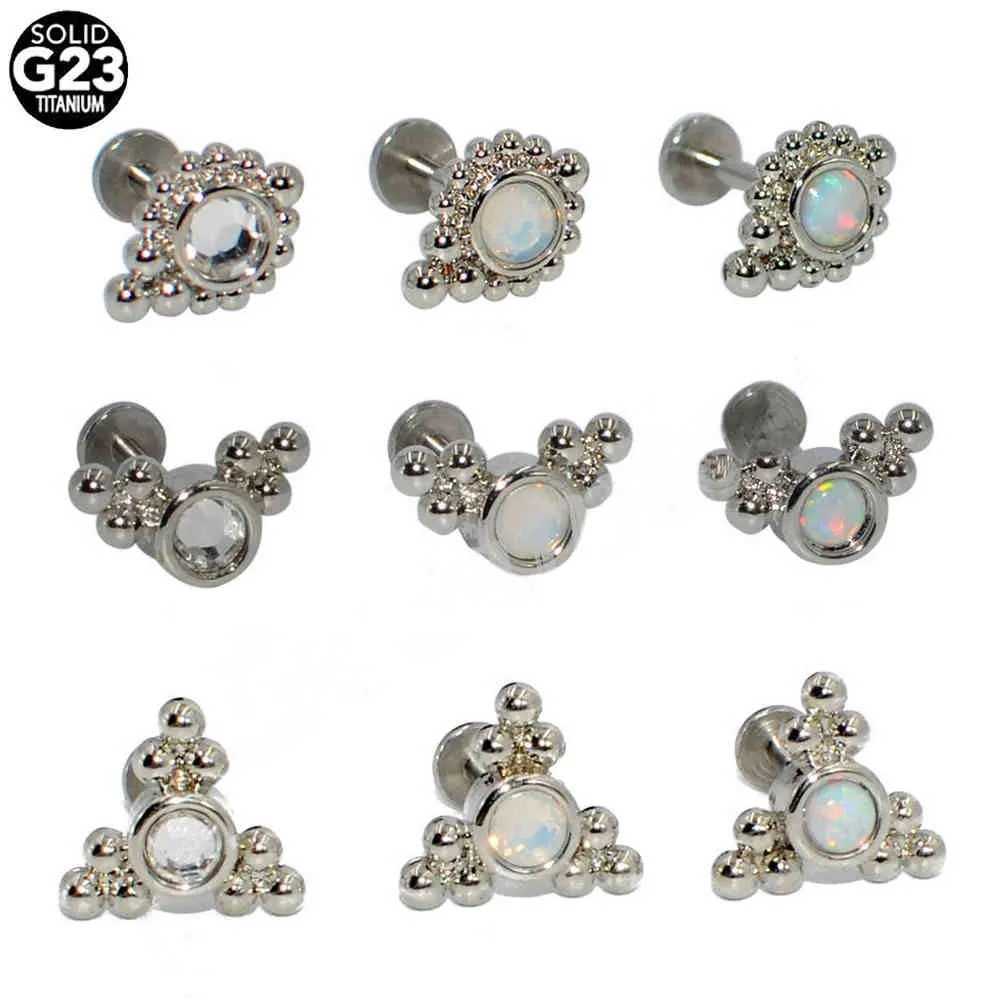 G23 Titanium Piercing Jewelry Labret Lip Bar Stud Steel Cartilage Opal CZ Gem Ear Tragus Helix Earring Tongue Rings Women
