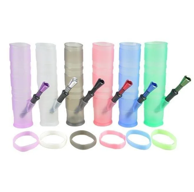 Siliconen waterbong gevouwen en draagbaar met 6 verschillende kleur plastic dubbele filter booreiland voor roken