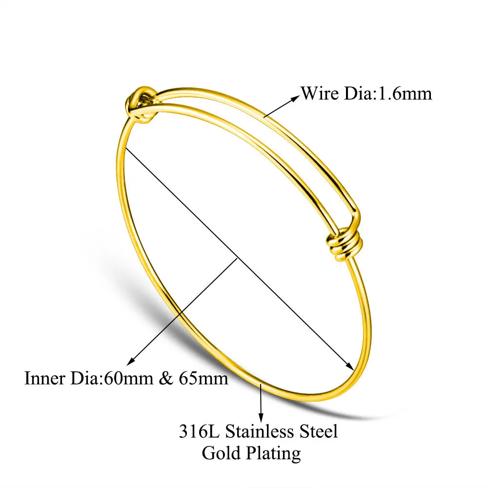 lot 100 roestvrij staal DIY Charm Bangle 5065mm sieraden Binnenvaardbare Uitbreidbare verstelbare draadbanden Bracelet Whole1201705