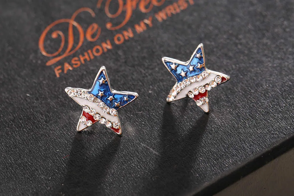 Rhinestone stjärna kärlek hjärta amerikanska flaggan öron piercing studs örhängen för kvinnor smycken gåva x0709 x0710