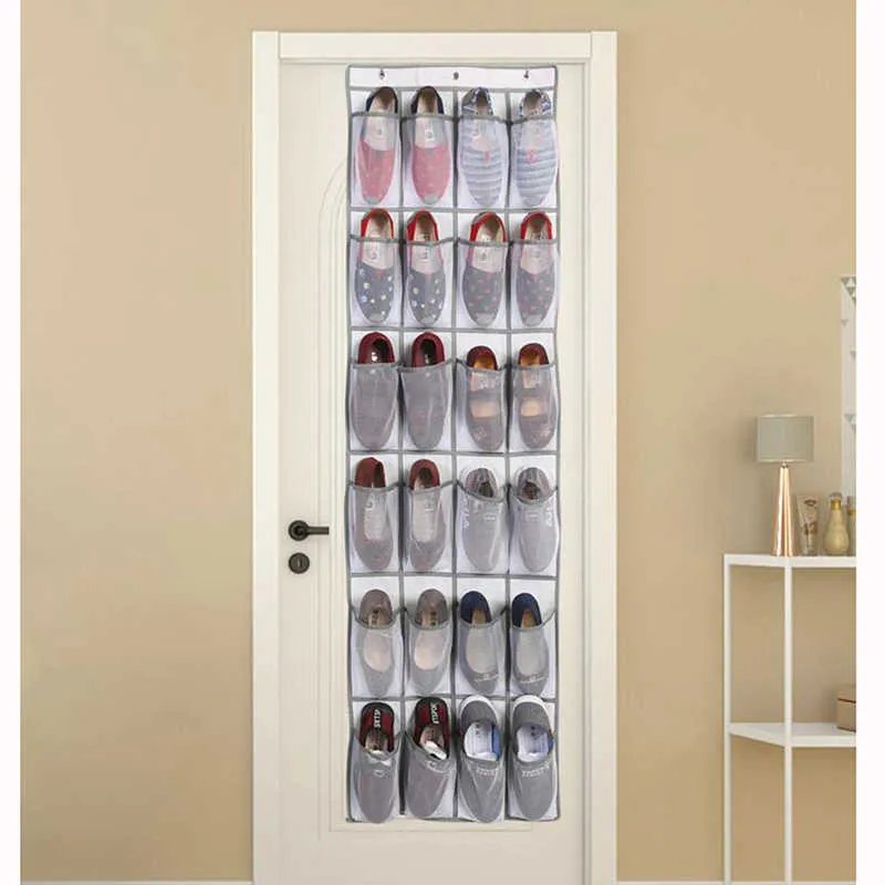 24 Pocket Shoe Space Door Hanging Organizer Rack Väggväska Förvaring Skåphållare Familj Spara Space Organizador Heminredning 210811