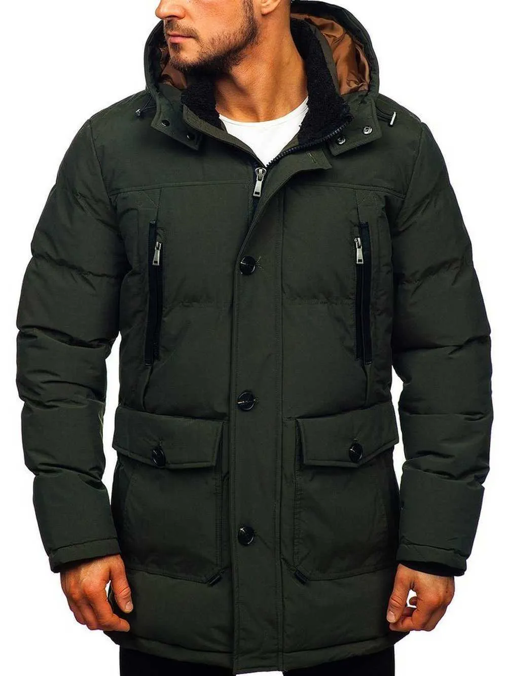 ZOGAA Fashionable Mäns Zipper Hooded Long Warm Cotton Jacket 211008