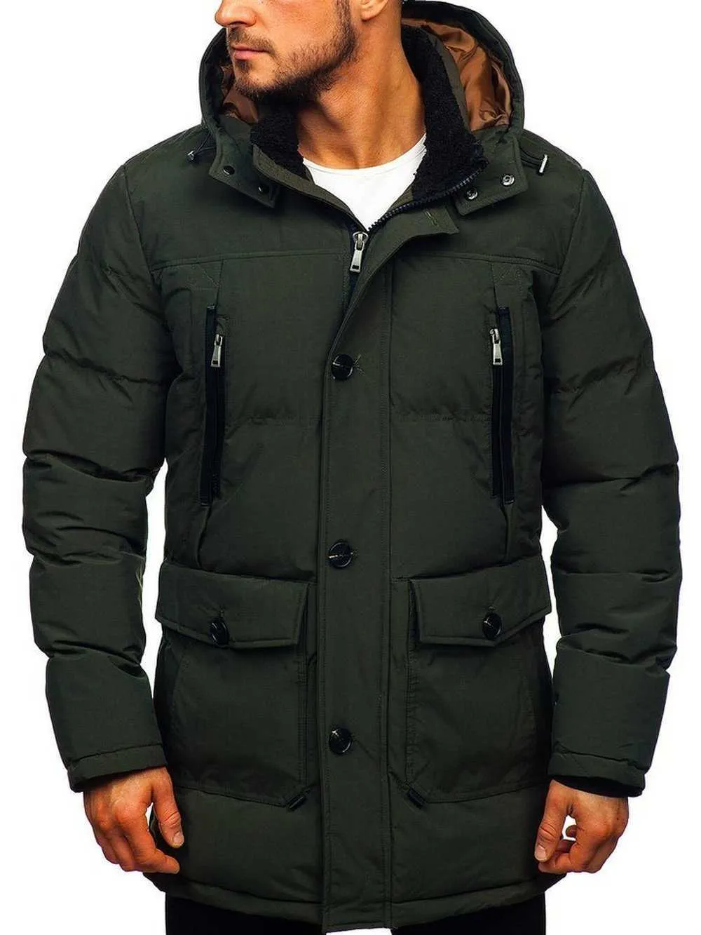 ZOGAA Modische Herren-Jacke aus Baumwolle mit Reißverschluss und Kapuze, lang, warm, 211008