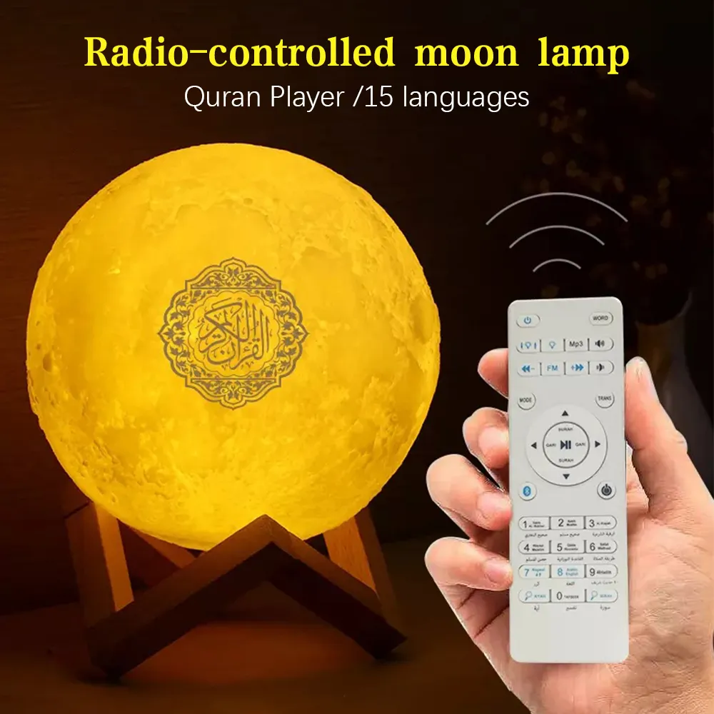 LED Işık Ay Lambası Kablosuz Bluetooth Kuran Hoparlör Renkli Ay Işık Yatak Odası Dekorasyon Için Kuran Ay Gece Işık Hediye C0305