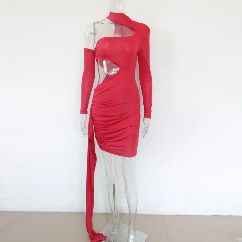 Beyper Beautiful RUM OUT RUCHED MINI платье весенние женские одно плечо драпированные стройные сексуальные платья партия клуб одежды одежда 2021New X0521