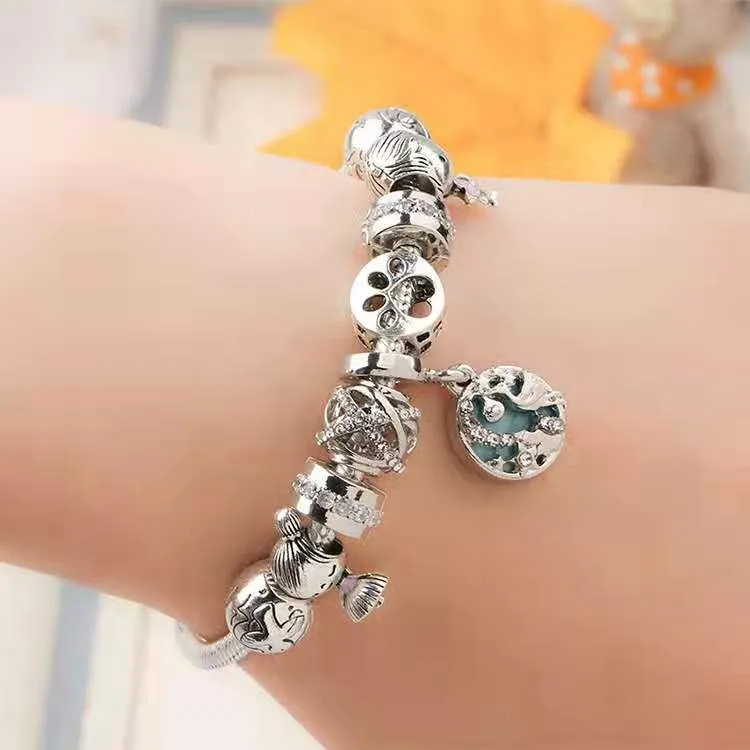 charm Bracelets sweet cute girl boy charms bead fit for bangle Pendant 925 Silver sanke chain DIY Jewelry as christmas gifts179h