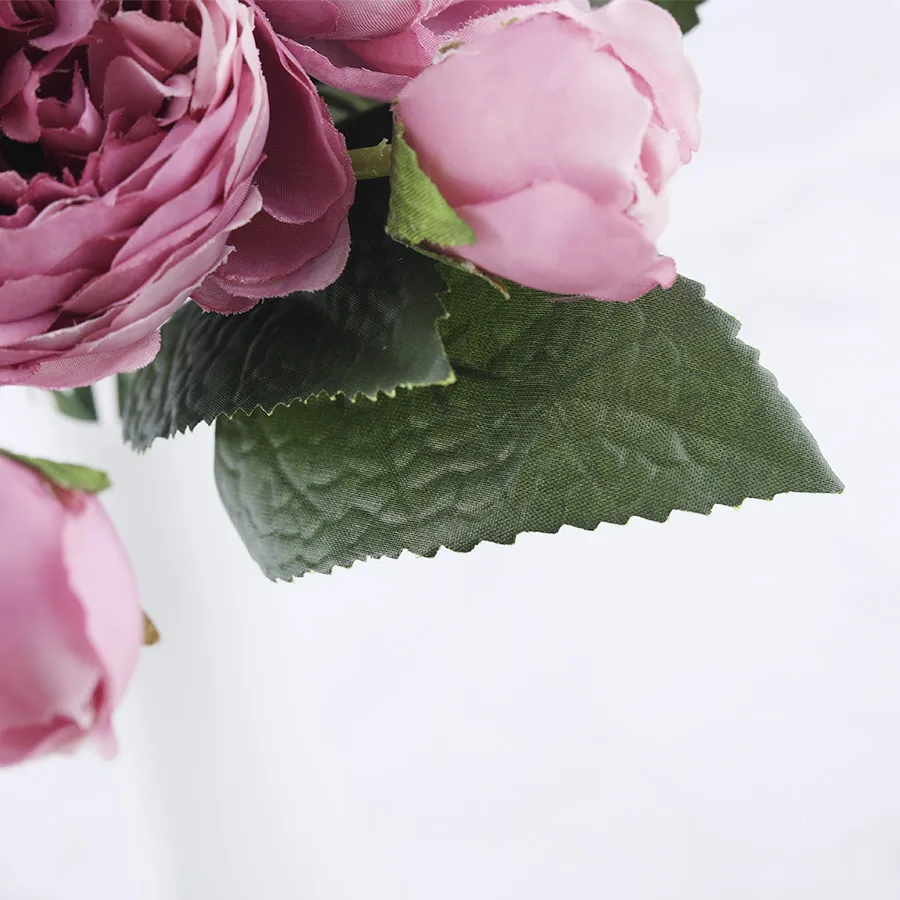 30 センチメートルローズピンクシルク牡丹造花ブーケ 5 大きな頭と 4 つぼみ格安造花ホーム結婚式の装飾屋内