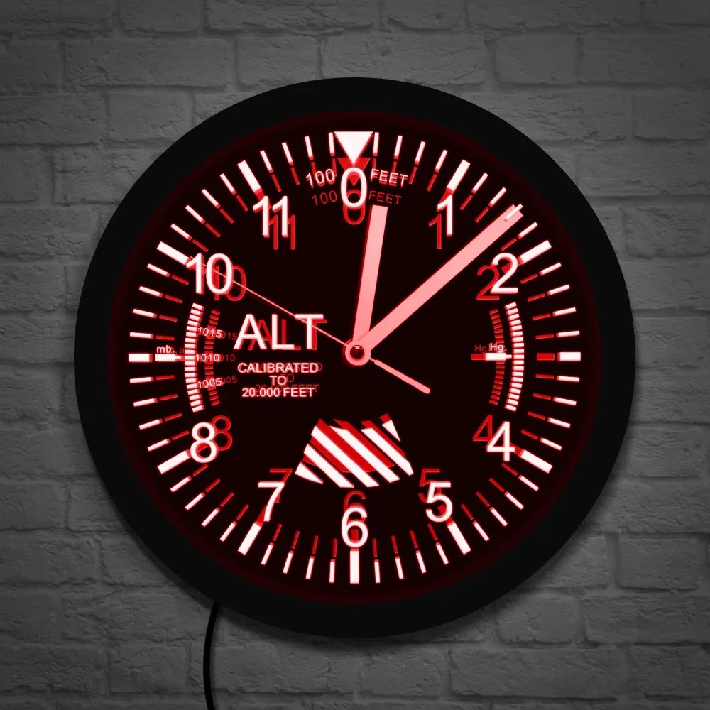 Altimeter Neon Sign LED Wall Clock Altitude Meter Tracking Pilot Air Plane Altitude Measurement Modern Wall Clock Watch Gag Gift 210310