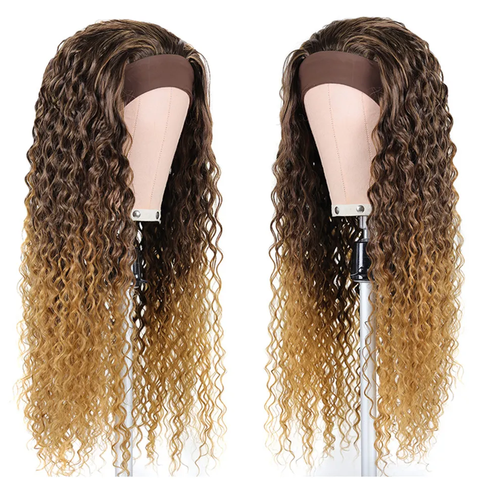 Su dalgası kafa bandı perukları için su süper uzun sentetik saç peruk kinky kıvırcık ombre kafa bant moda ile glueless peruk