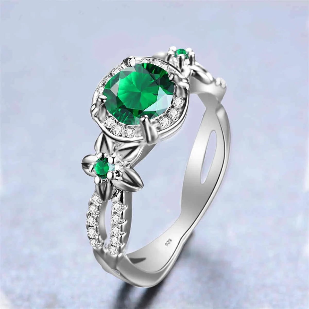 Szjinao anneaux pour femmes véritable 925 bague en argent Sterling émeraude avec diamants fleurs exquises Boho graver bijoux fins