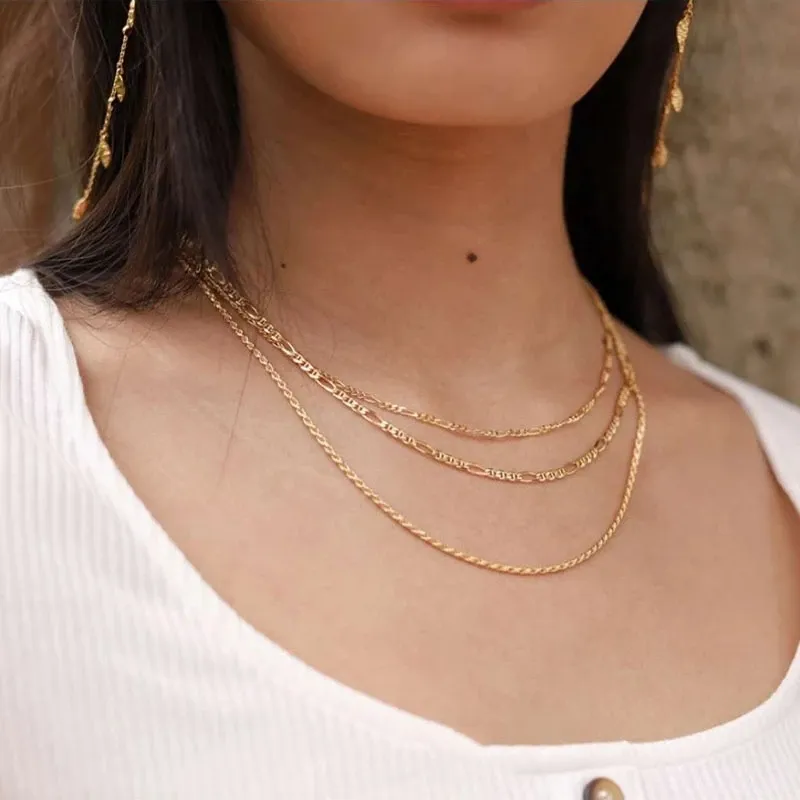 Minimal Double Figaro цепи ожерелье для женщин позолоченные из нержавеющей стали два слоя Chokers ScekaLCE ежедневные украшения