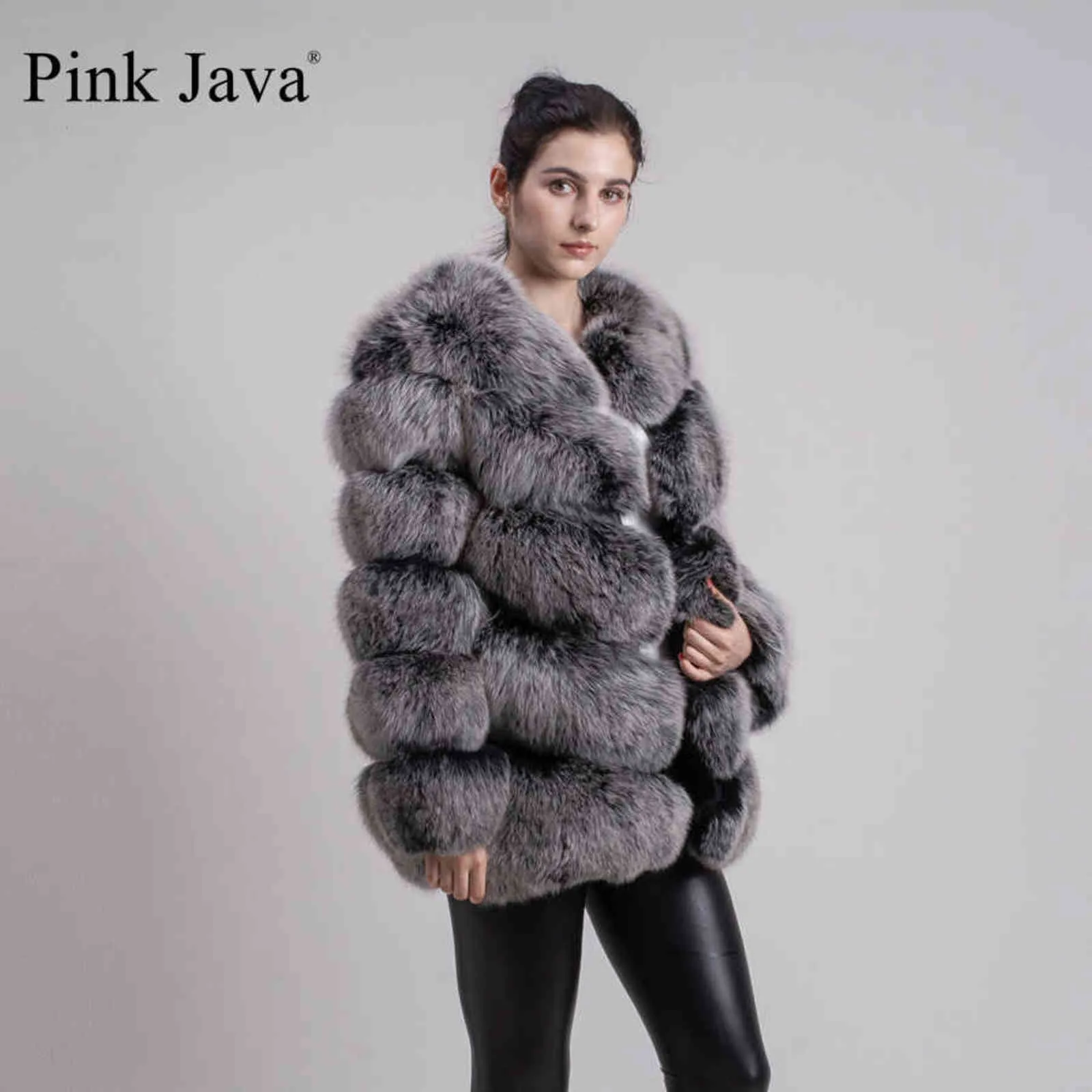 Rosa Java 8066 Högkvalitativ Kvinnor Real Fur Coat Wihter Varm Tjock Jacka Äkta Korta Lång Ärmar 211110