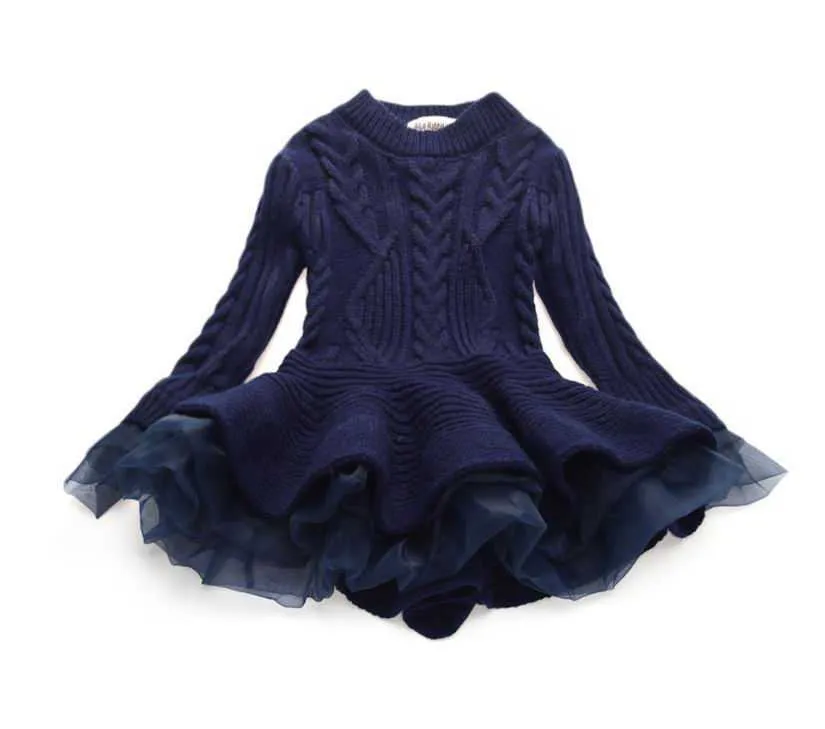 Retail Spring Autumn Girl Dress long sleeve Organza sweater Children Clothing 3-7T E200291 210610