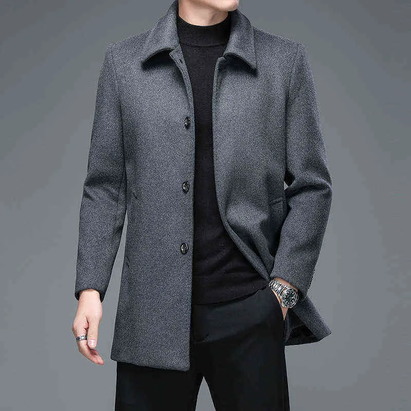 High Quality Mens Winter Jackets and Coats Business Casual Woolen Jackets Coats Long Overcoat Men Turn Down Collar Wool Blends 211122