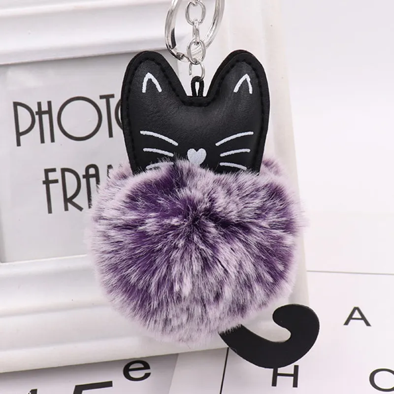 Cute Fur Cat Soft Pompom Animal Tail Hair Ball Keychain Ladies Car Bag Accessories Key Ring Mom Gift