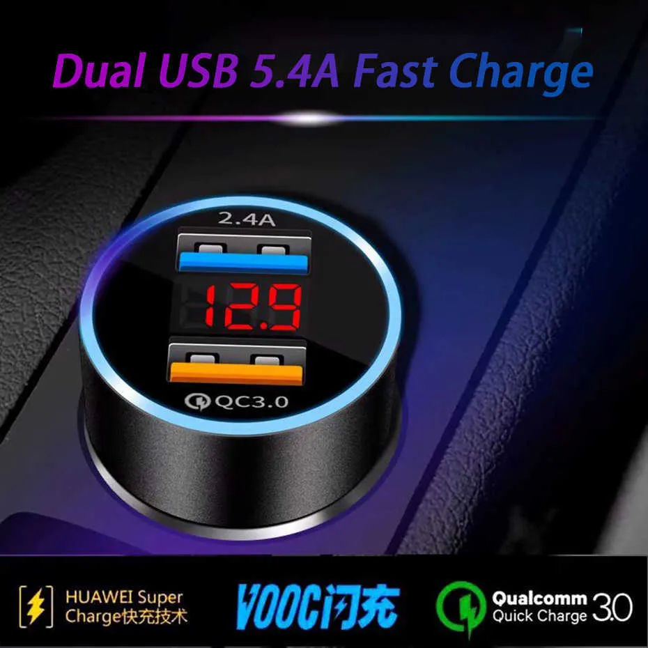 새로운 듀얼 USB QC3.0+2.4A 차량 충전기 LCD 디스플레이 12-24V 담배 소켓 라이터 고속 충전기 전원 자동 USB 어댑터 업그레이드