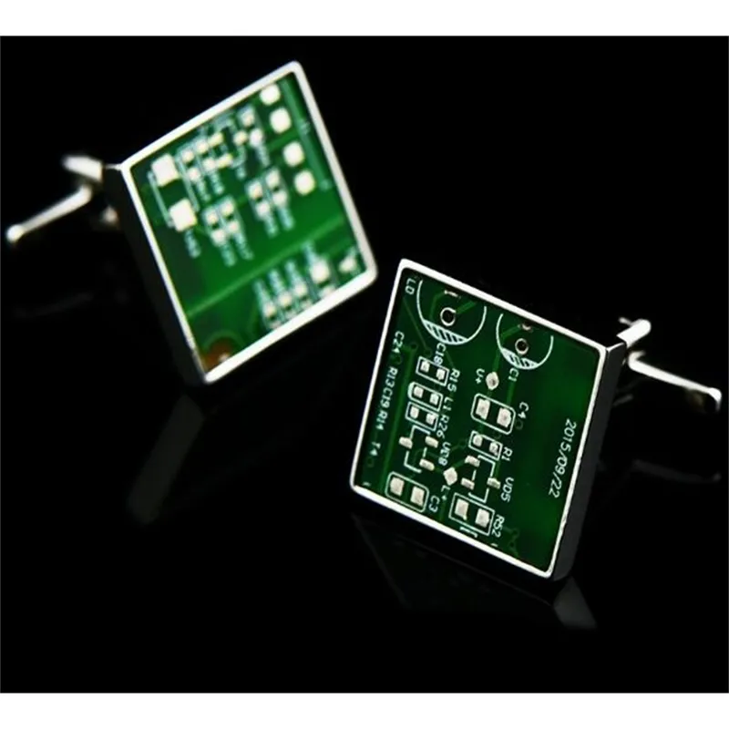 / lote Green / Blue Board Cufflinks PCB Circuit Card Cuff Links Jóias Homens Acessório Todo