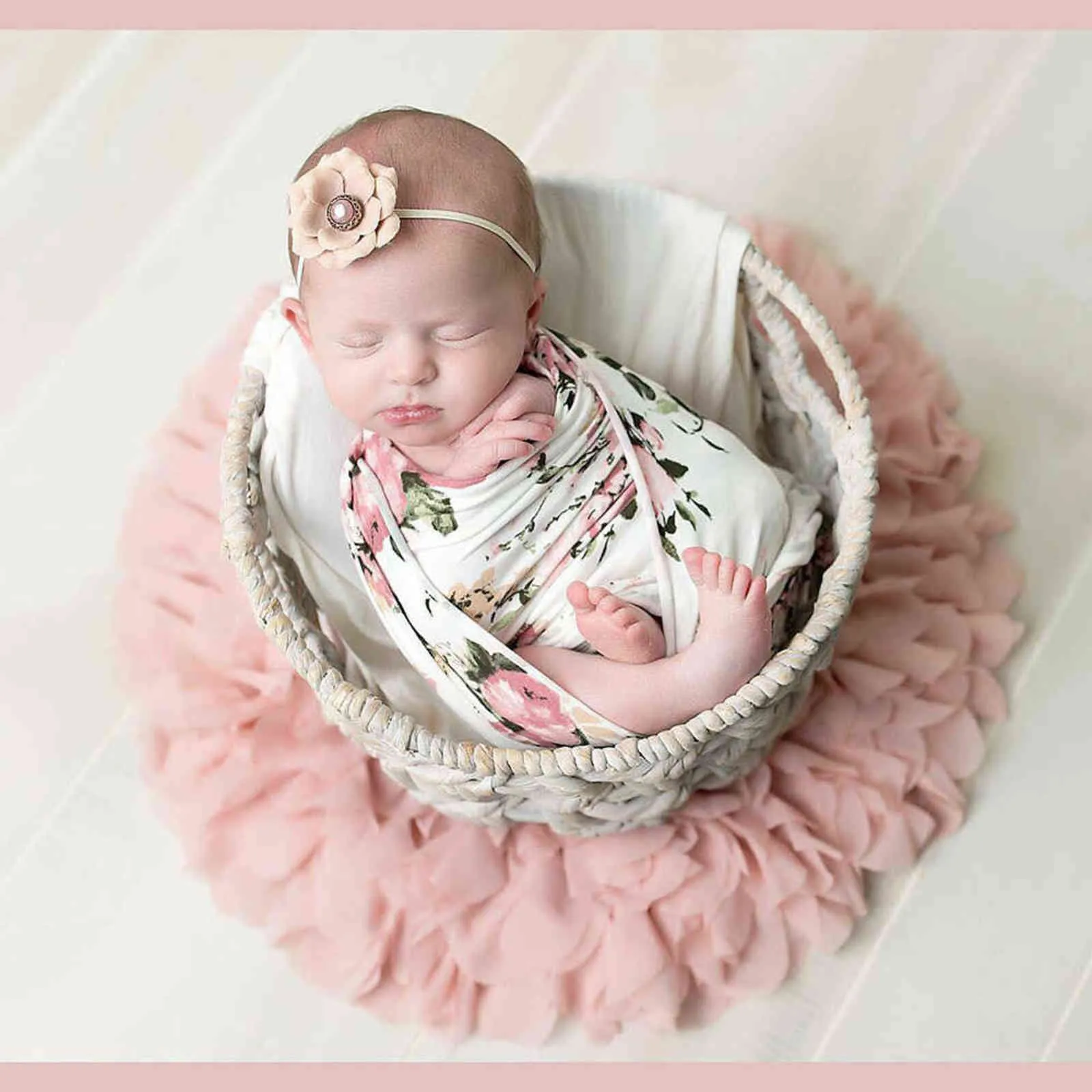 Blossom Weiche Chiffon geboren Decke Stuffer Korb Füllstoff Hintergrund Po Requisiten Baby Sitzung Matte Fotografia 211105