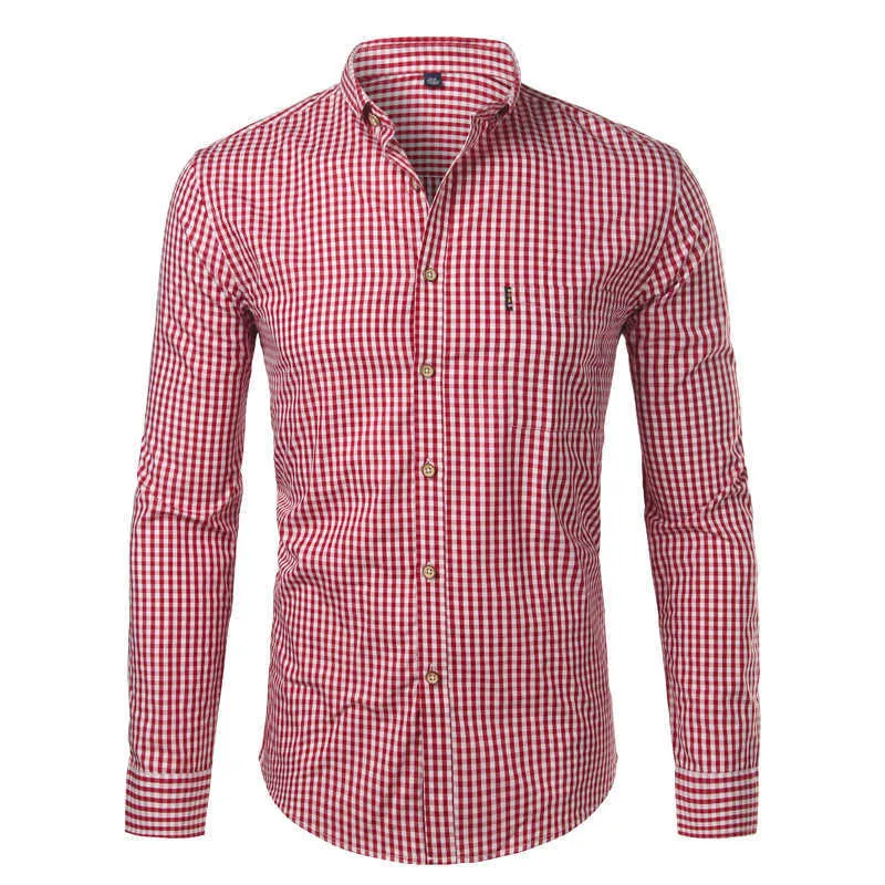 Små plädskjorta män våren långärmad 100% bomull herrklänning skjortor avslappnad knapp ner kemise homme camisa masculina 4xl 210721