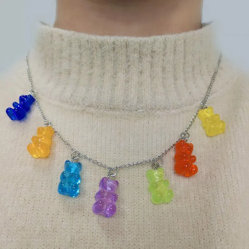 Cadeau de Noël gommeux coloré, bijoux de chaîne en cristal de clavicule de dessin animé mignon