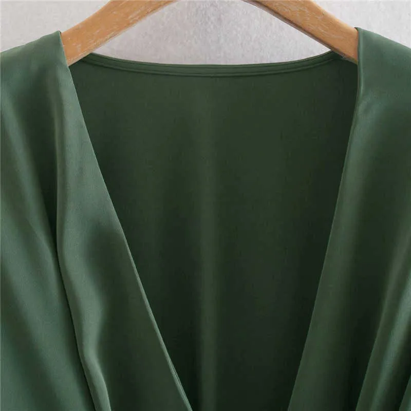 Za vintage zielony sznurowany mini sukienka kobiety z długim rękawem Regulowany przedni sznurek sukienki kobieta plisowana sukienka wiosna 210602