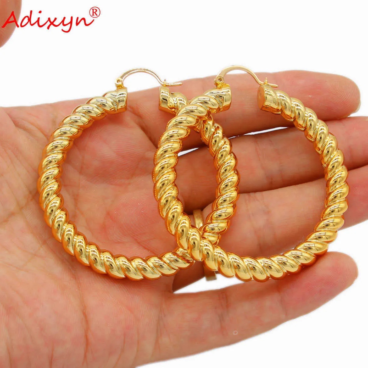 Adixyn Twisted Big Hoop Серьги Headant Ожерелье Ювелирные Изделия Набор Золотой Цвет Свадебные Ювелирные Изделия Африканские Женские Подарки N051419 H1022