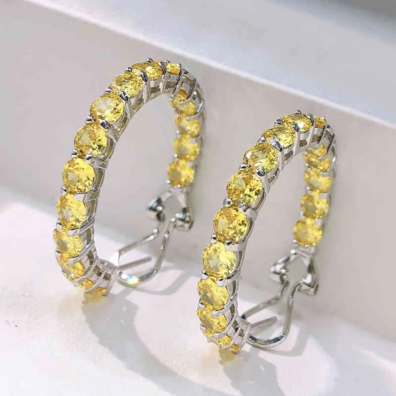 925 Sterling Silber Gelb Full High Carbon Diamant Runde Ohrringe Personalisierte Frauen Cocktail Party Edlen Schmuck Geschenk
