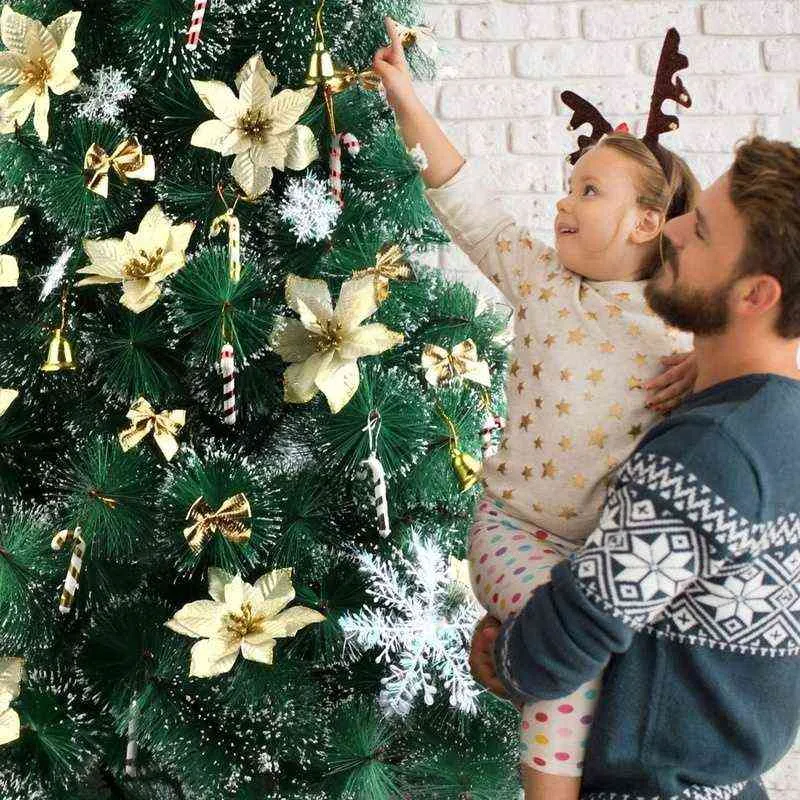 / julgransprydnader Konstgjorda julblommor bågar Snowflakes Small Cane Clip för bröllopsfest Chrri 211104