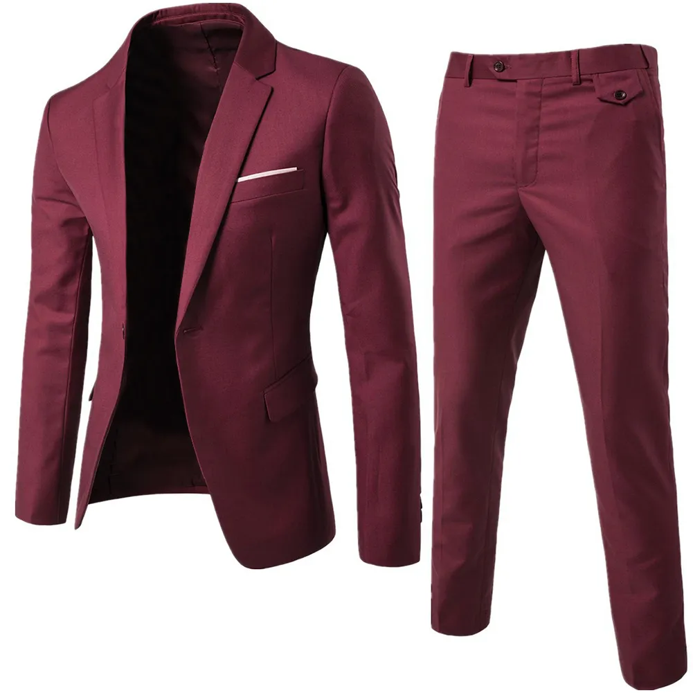 Set Men Suit Plus Size Men Solid Kolor Long Lapel Slim Button Business Ubrania robocze Kardyty biznesowe dla kobiet