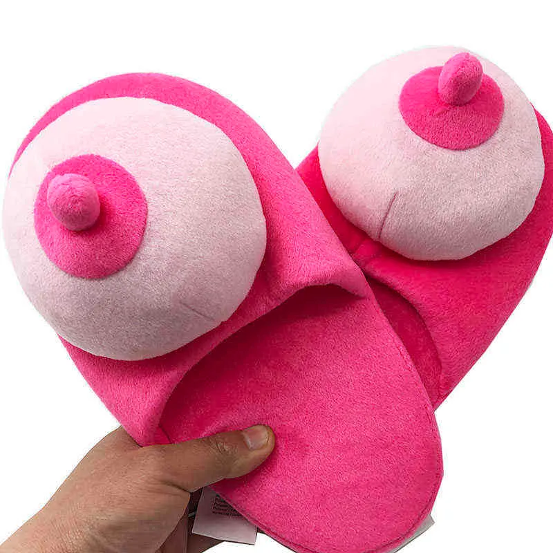 New Prank Penis Home Slippers Women Indoor Fun Breast Slippers Unisex One Size 35-46 Winter House Slipper Ladies Slippers H1122