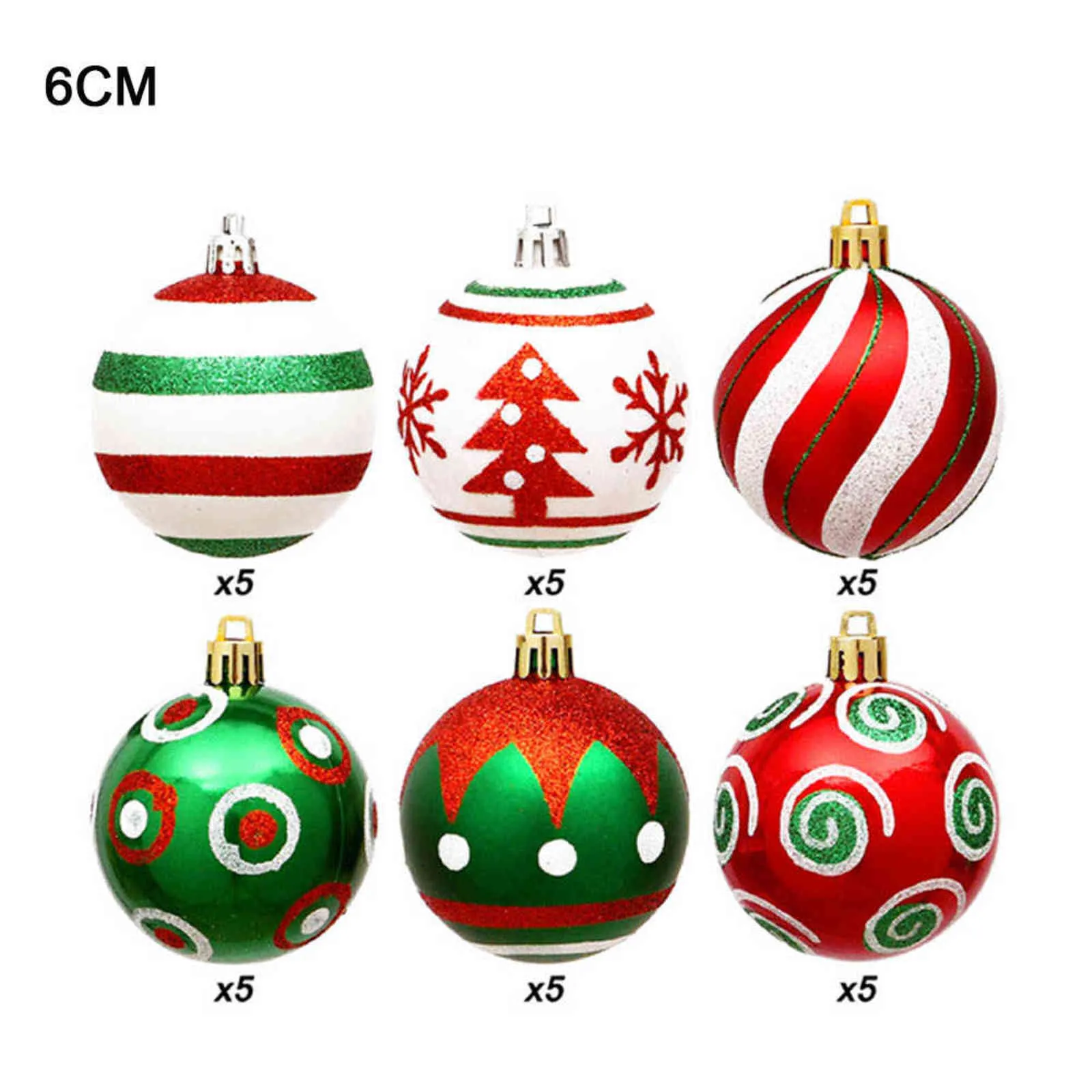 Julkula set 6cm elektroplätering handmålade plast rund boll mousserande julgran hängande dekoration hänge 211104