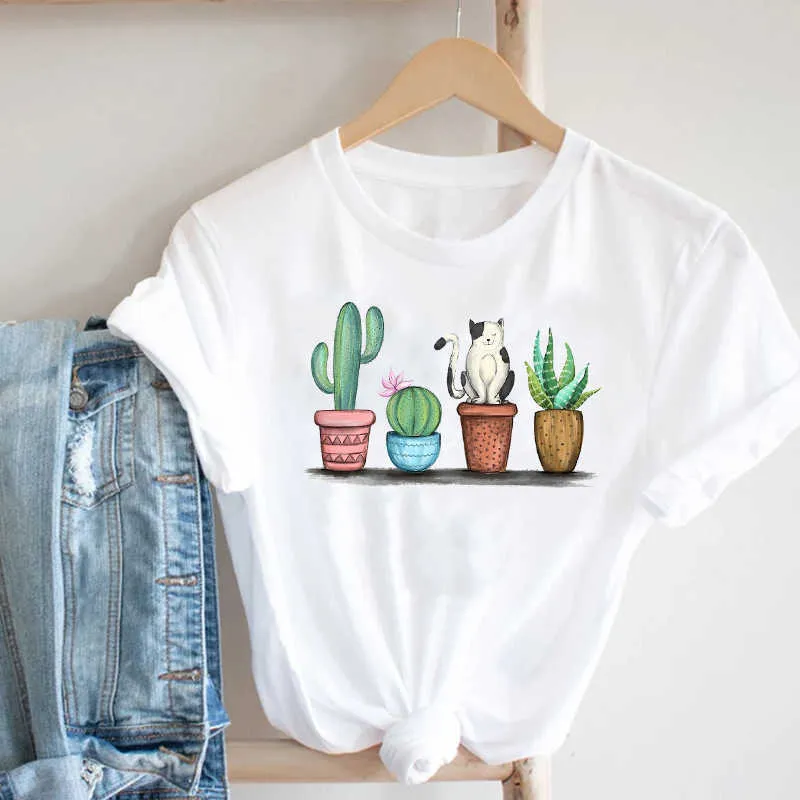 Women Printing Cactus Plant Trend Casual Summer Spring 90s Style Fashion Clothes Print Tee Top Tshirt Female Graphic T-shirt X0527