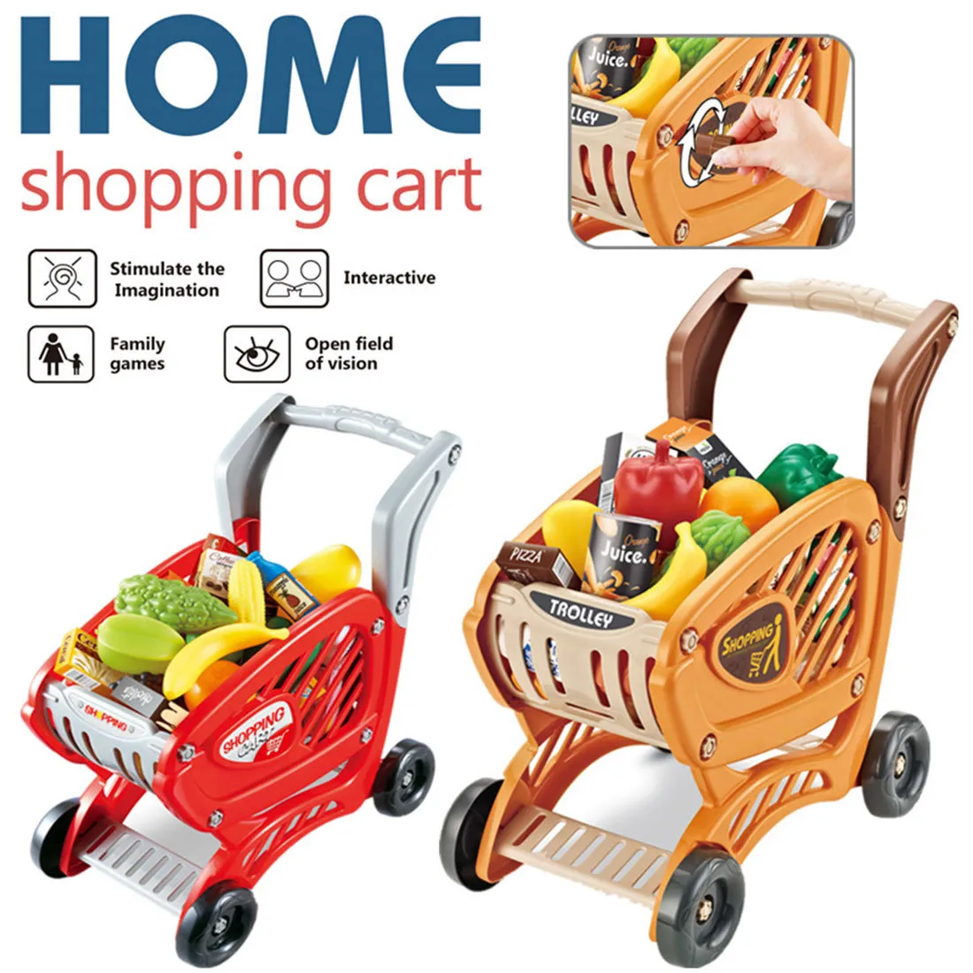 Çocuklar Süpermarket Oyun Simülasyon Alışveriş Sepeti Oyuncak Çocuklar İçin Set Eğitim Oyuncakları Doğum Günü Hediyesi - Kahverengi Kırmızı 210312