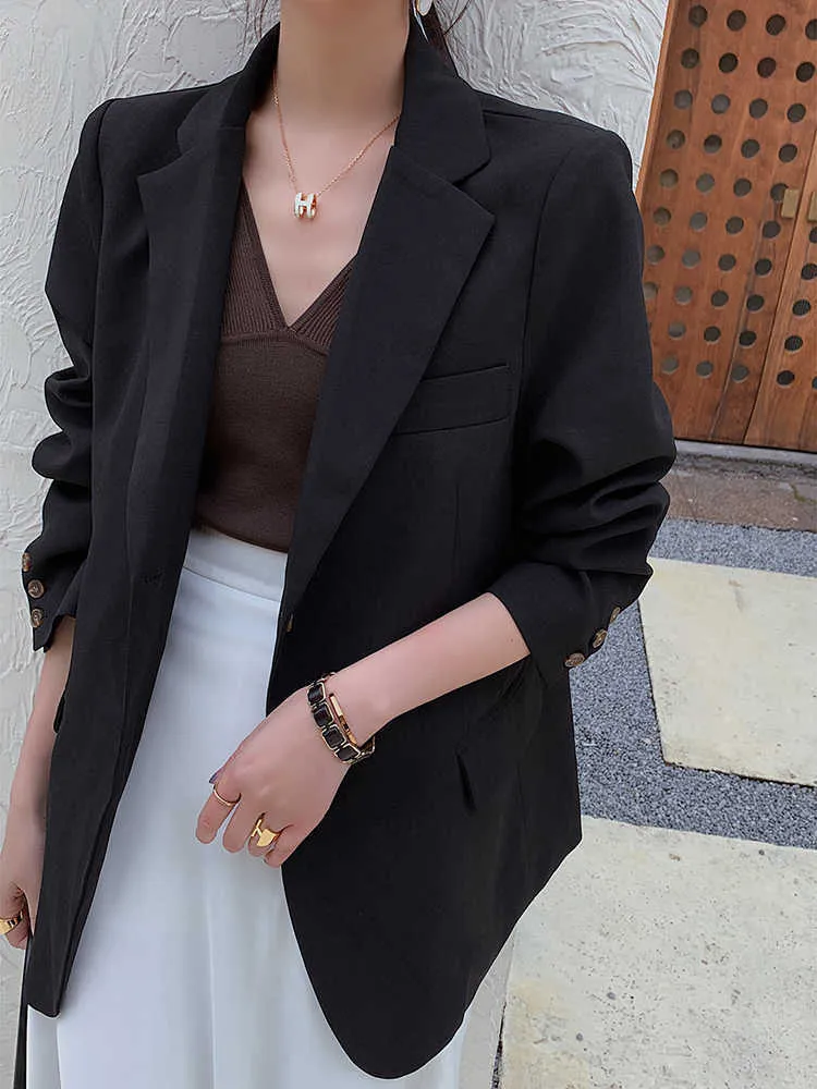 Blazer nero casual da donna primavera autunno tinta unita giacca da ufficio stile britannico da donna 210608
