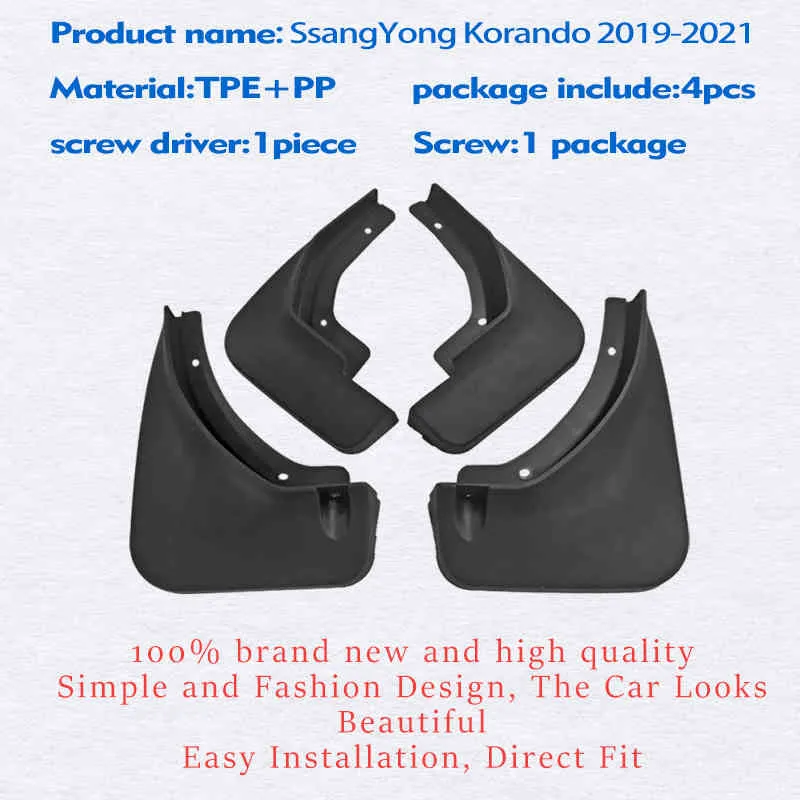 Ssang 용 Yong Korando Mudguard Fender Mud Flap 가드 스플래시 자동차 액세서리 자동 세련된 전면 후면 2019-2021