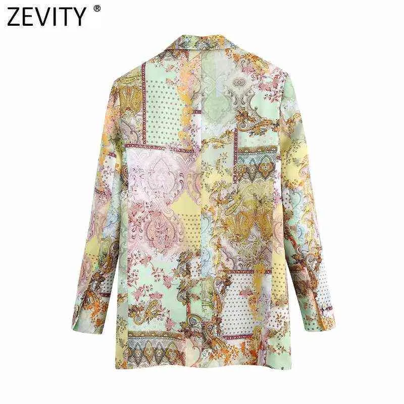 Zevity Mujeres Vintage Paisley Totem Imprimir Costura abierta Blazer Abrigo Mujer Chic Business Casual Corte Cardigan Trajes Tops CT729 211122