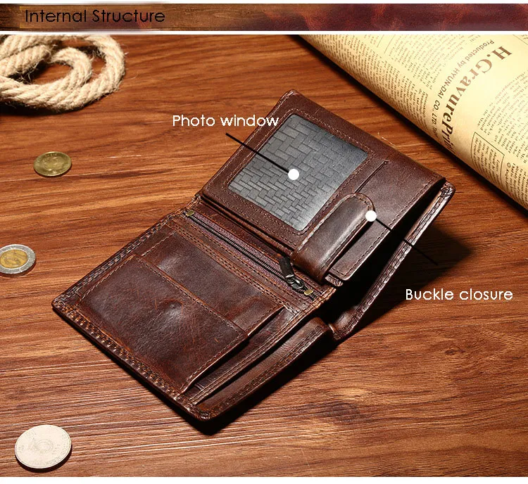 Genuine Leather Wallet Vintage Trifold Men Design Cowhide ID Card Holder Male Purse Short Coin Pocket Bag Purse Boy 248Q