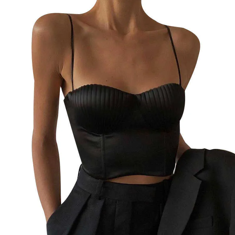 QuanRun Sexy Elegant Women Shell Bra Sleeveless Crop Top Halter Solid Camisole Party Club Streetwear Spring Summer 210604