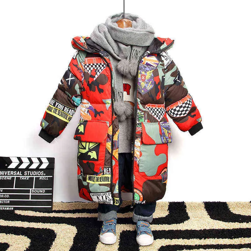 Kids Boys Jackor Vinter Värme Down Coat För Barn Hooded Ytterkläder Kläder Tonårsflickor Kläder Ryska Parkas 211203