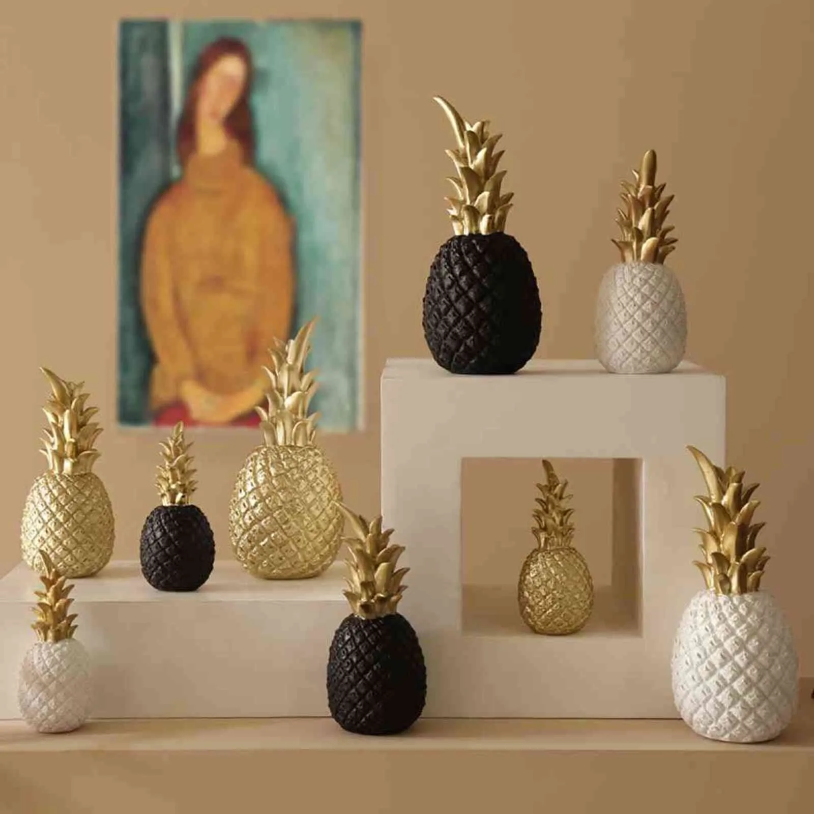 Piña creativa Ananas Decoración Nórdica Forma de fruta Resina dorada Negro Blanco Hogar Dormitorio Decoración de escritorio 211101