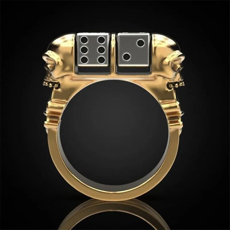 Cluster Rings Creative Skull Dice For Men Vintage Fashion Gold Silver Color Punk Ring Male Classic Two Tone Jewelry Halloween Part222Q