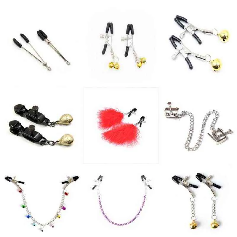 NXY SM Sex Adult Toy Metal Bondage Nipple Clamps Chain Clips Labia Slave Bdsm Women Toys Games Breast Clover1220