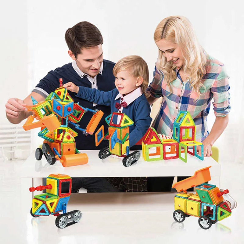 Magnétisme DIY Ingénierie Véhicule Camion Jouet Blocs de Construction Magnétiques Jouets Kit Éducatif ABS Aimant Designer Enfants pour Enfants Cadeau Q0723