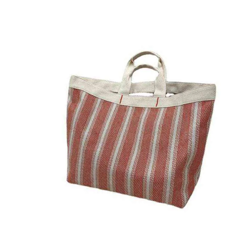 Torby na zakupy Vintage Designer Płótno Torebki Dla Kobiet Stripe Picnic Dużego Dorywczo Duże Duże Damskie Ramię Moda Letnia Bucket Bag Torebki 220301