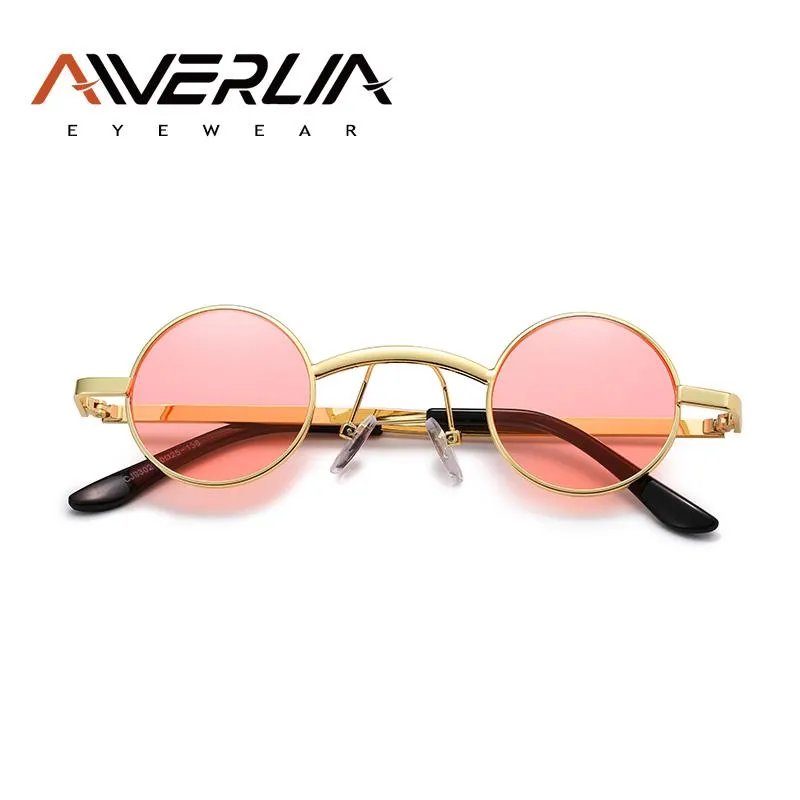 AIVERLIA petites lunettes de soleil rondes marque Design hommes femmes Vintage cercle lunettes métal cadre rond nuances AI58288u