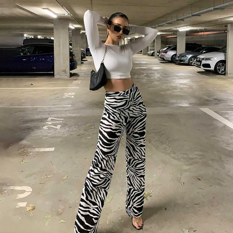 European and American style women's pants loose wild trend 2021 autumn new thin style zebra fashion trendy brand wide-leg pants Q0802